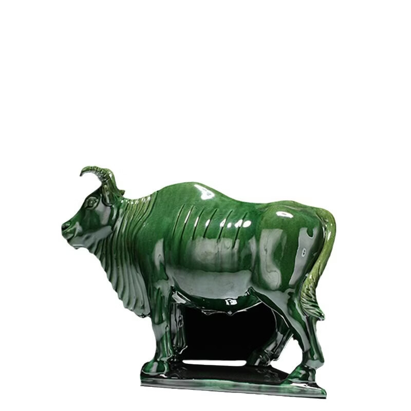 陶瓷摆件十二生肖牛纳财水牛好运牛 乔迁办公司开业旺 生肖牛纳财 土黄大号老黄牛