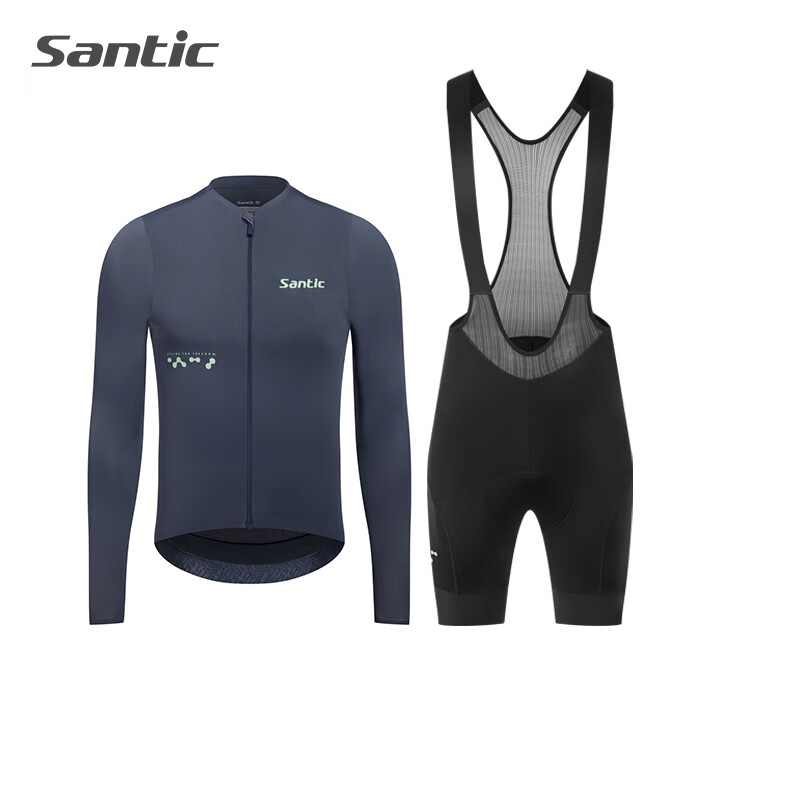 森地客Santic 春夏骑行服套装自行车防晒骑行背带短裤套装专业坐垫男 扶升蝉灰+斯巴达曜石黑 长袖款 3XL