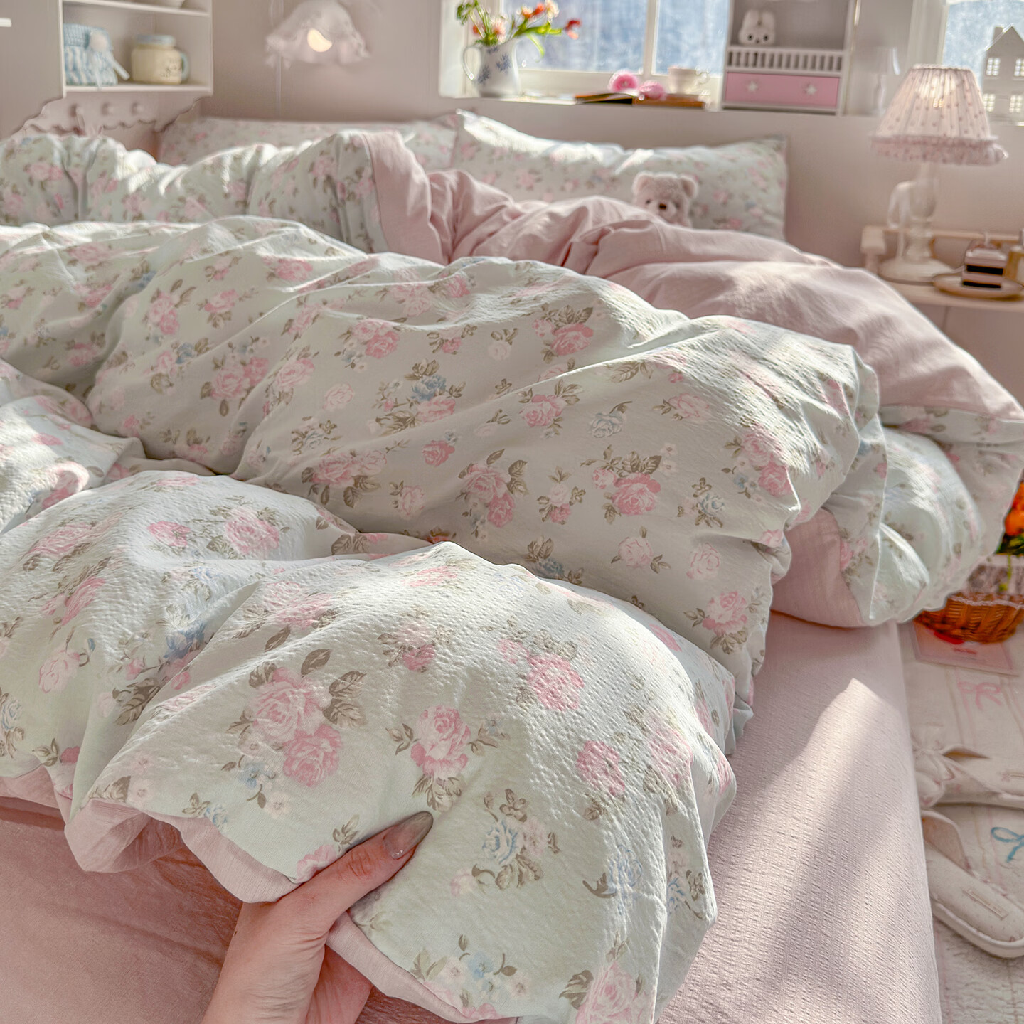 雅鹿A类亲肤双层纱床上四件套家用印花被套床单学生宿舍三件套床上用 春日限定【A类品质/亲肤裸睡】 1.8m 床单款 四件套-被套200x230cm