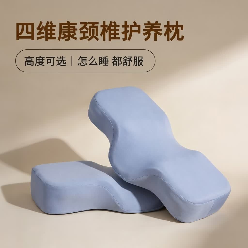 四维康颈椎护养枕深度睡眠颈椎专用枕头记忆棉枕头蝶形枕分区设计 蓝色|M码 单只 高165-180cm/重50-65kg