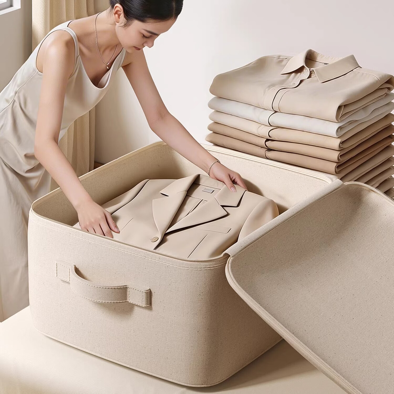 吱凡日本衣服收纳袋棉被子羽绒服压缩袋大容量衣物整理搬家行李布袋子 【中号】38*26*25cm【纯棉面料丨无甲醛无异味】 【4个装】0异味