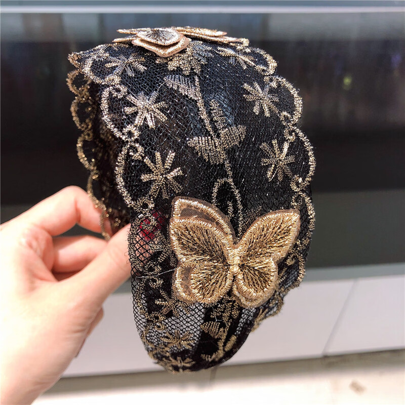 中老年发箍遮白发夏季宽边花朵妈妈太太蕾丝带压夹夹 大花朵银色 最宽处6.5CM