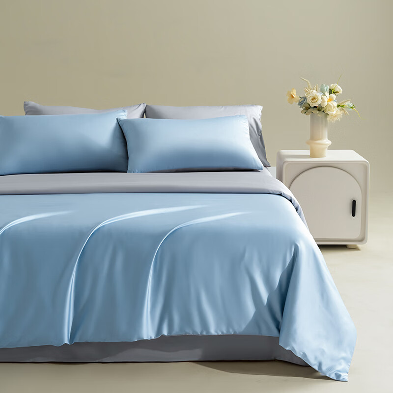 无印良品A类莱赛尔天丝被套150x200cm单件夏季单人冰丝被罩裸睡床上四件套 双拼伊莲青+气质灰【顺滑凉感 裸睡无忧】 150cm*200cm -单被套