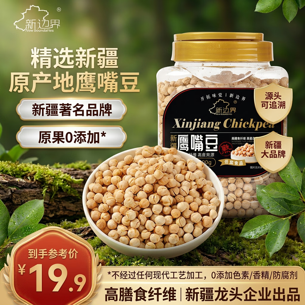 新边界 香酥鹰嘴豆500g坚果炒货纯新疆木垒豆特产非油炸熟健身粗粮代餐