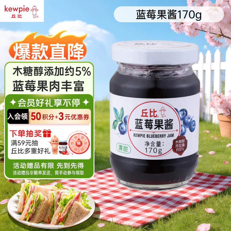 丘比（KEWPIE）果酱 蓝莓酱 调味品 早餐面包酱蛋糕酸奶蓝莓果酱 170g*1瓶