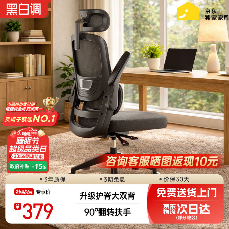 黑白调P1二代 人体工学椅电脑电竞椅子人工力学座椅办公椅 双背联动扶手