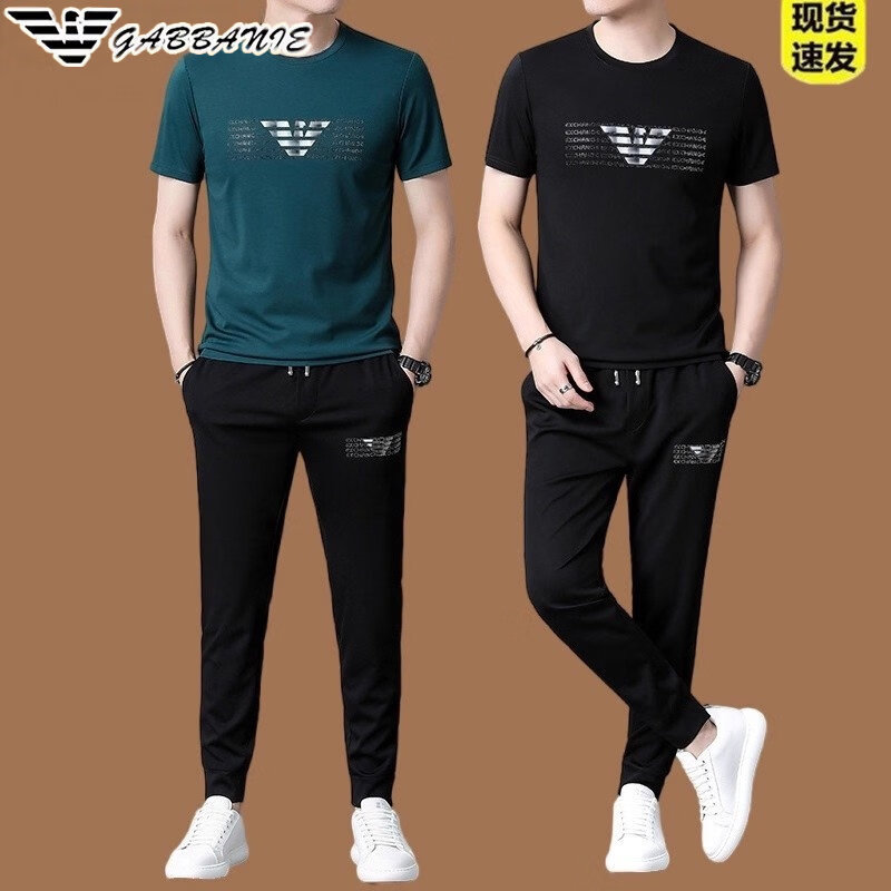 阿玛尼(ARMANI)意大利正品夏季潮流男士运动套装休闲速干跑步冰 丝短袖T恤两件套 十大奢侈品男装国际一线品牌AG_8803款-白色 2XL 180_