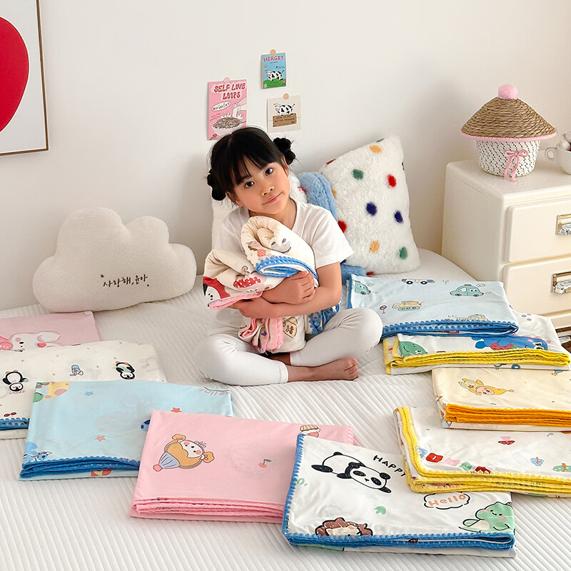 ROLAND LIVE婴儿裸睡凉感针织毯幼儿园夏被儿童夏被毯子盖毯午睡毯旅行毯 HSH 儿童针织棉盖毯-飞驰汽车 80*110cm贝壳边【约0.25kg】