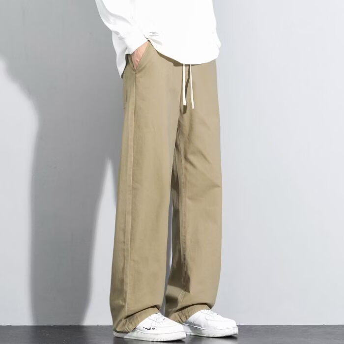 春季高品质全棉休闲裤男宽松显瘦直筒纯色百搭长裤舒适耐磨阔腿裤 8030卡其色 XL (140-160斤)