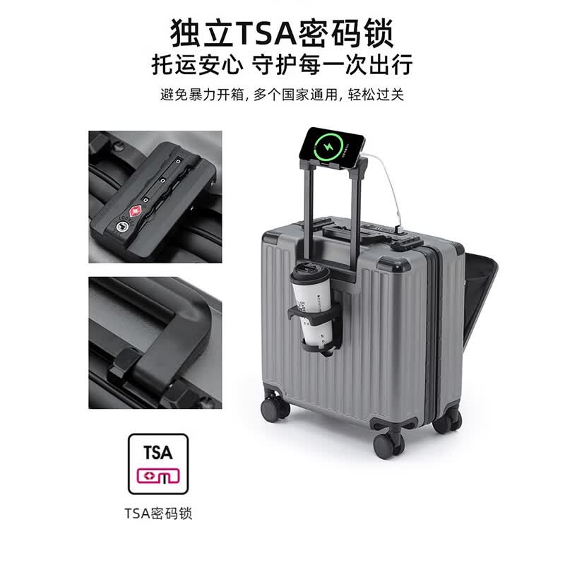 Walker Shop行李箱拉杆箱男女登机箱小型密码铝框大容量旅行箱小型可登机 枪灰色 18英寸 2026升级版【横款登机箱】