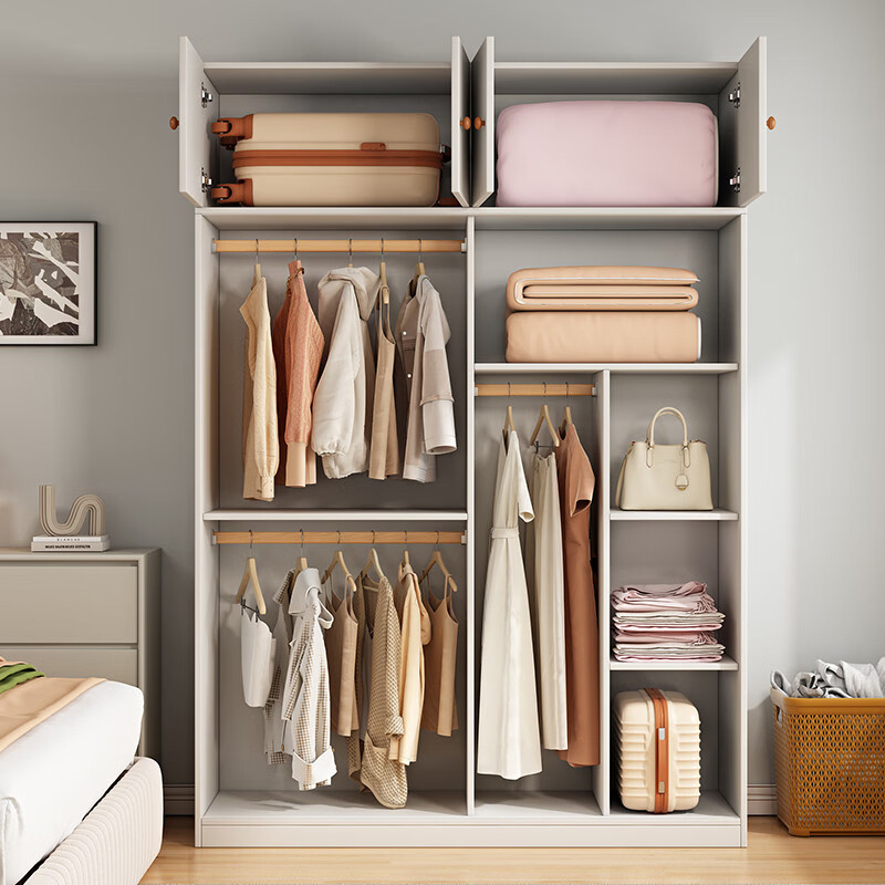 溥畔实木衣柜家用卧室奶油风全实木可定制儿童移门大衣橱储物收纳柜 160长50宽180高+顶柜 整装