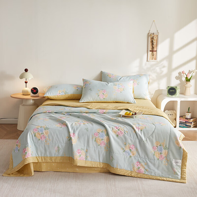 恒源祥被子空调被100棉A类新疆棉被芯印花可机洗宿舍卧室夏季薄款夏凉被 【全棉A类+新品上市】花庭满园 180*200cm【四件套】