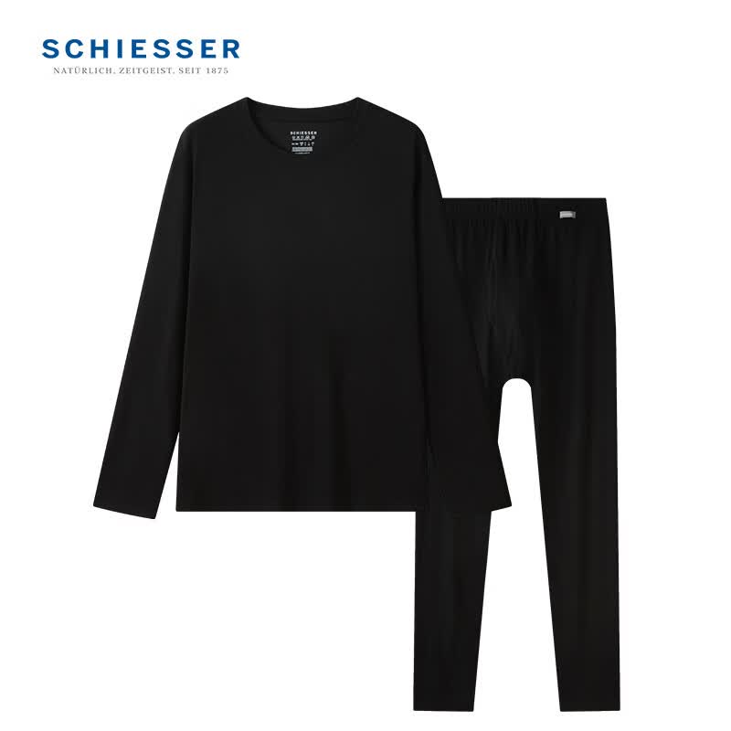 舒雅（Schiesser）男士抗菌系列7A抑菌圆领贴身保暖内衣秋衣秋裤套装E5/25943W 黑色 XL 【80-90公斤】