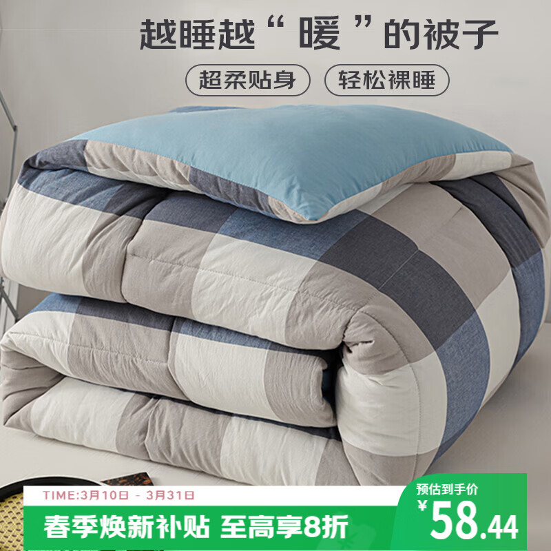 艾薇 单人被芯被子冬季加厚秋冬宿舍冬被棉被4斤150*200cm【蓝大格】