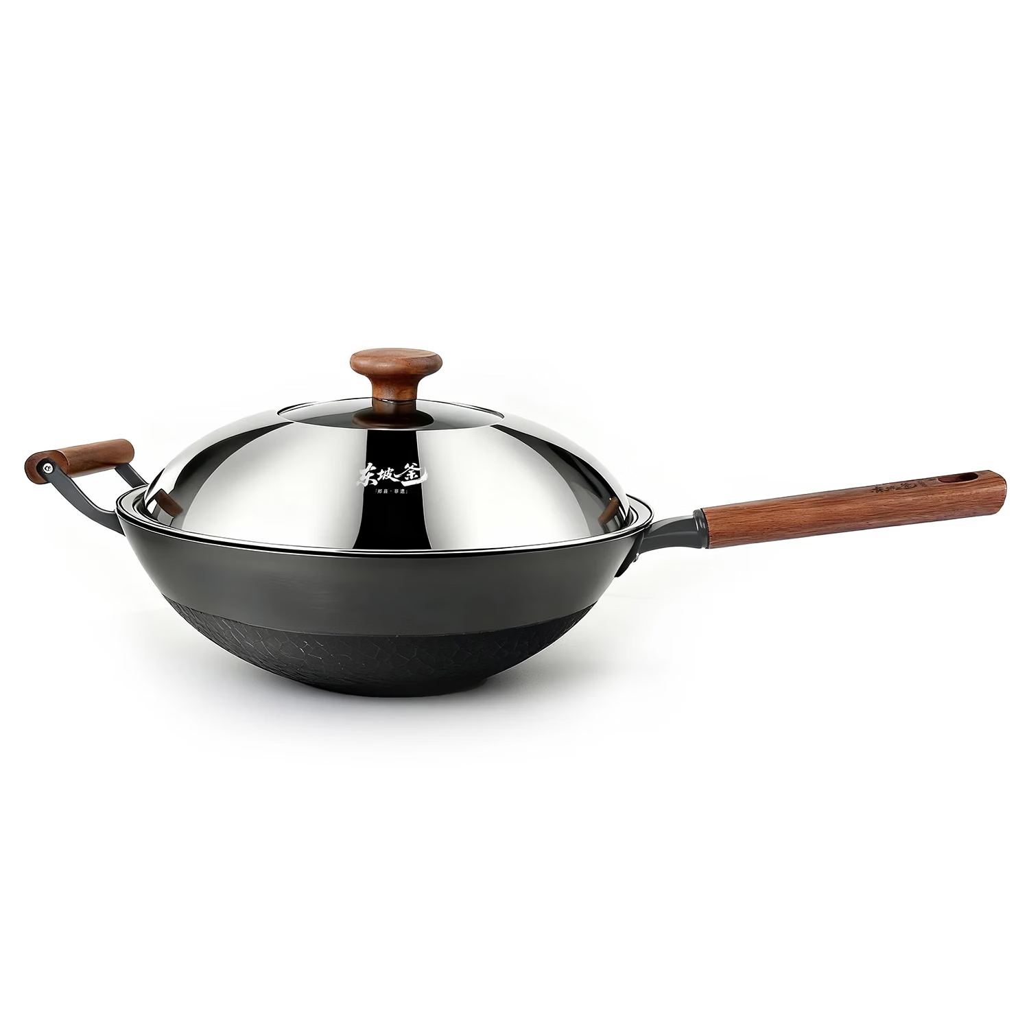 东坡釜郏县非遗铸铁炒锅 无涂层生铁锅加深炒菜锅家用加厚不易粘锅 明月·鳞波纹炒锅【圆底+锅耳+配组合盖】 34cm