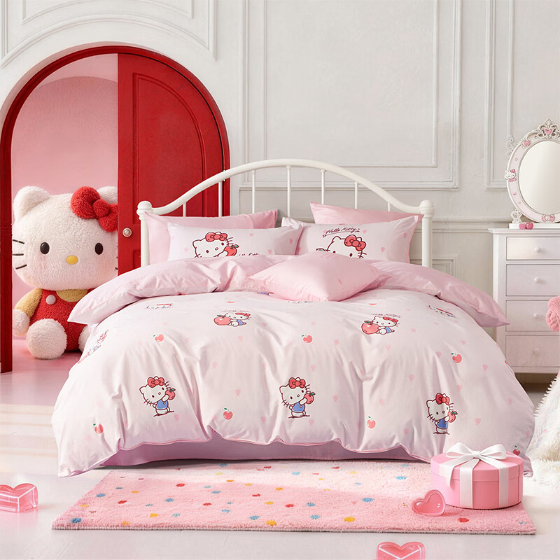 水星家纺四件套床上用品纯棉100%全棉婴幼儿A类儿童学生宿舍26年套件 果酱KT 120cm×200cm 床单款 （被套150*210cm）