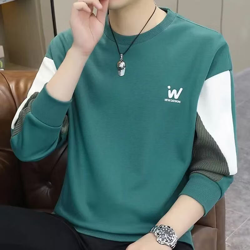 罗鸣老人【高档轻奢】2026新款时尚帅气宽松百搭男士长袖精美印花气质卫衣 绿色 L （建议115-135斤）