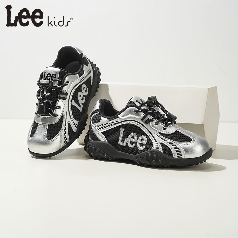 Lee童鞋春季新款儿童跑步鞋女童防滑运动鞋德训鞋男大童 黑银 28 【建议脚长176mm】