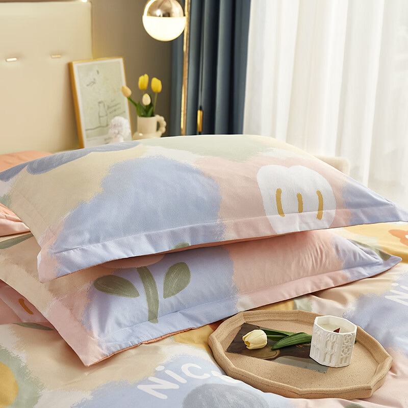 唐纳家纺简约亲肤棉四件套 柔软透气裸睡家用宿舍双人床品可机洗 亲肤棉四件套-春暖花开 床单款 (被套200*230cm)