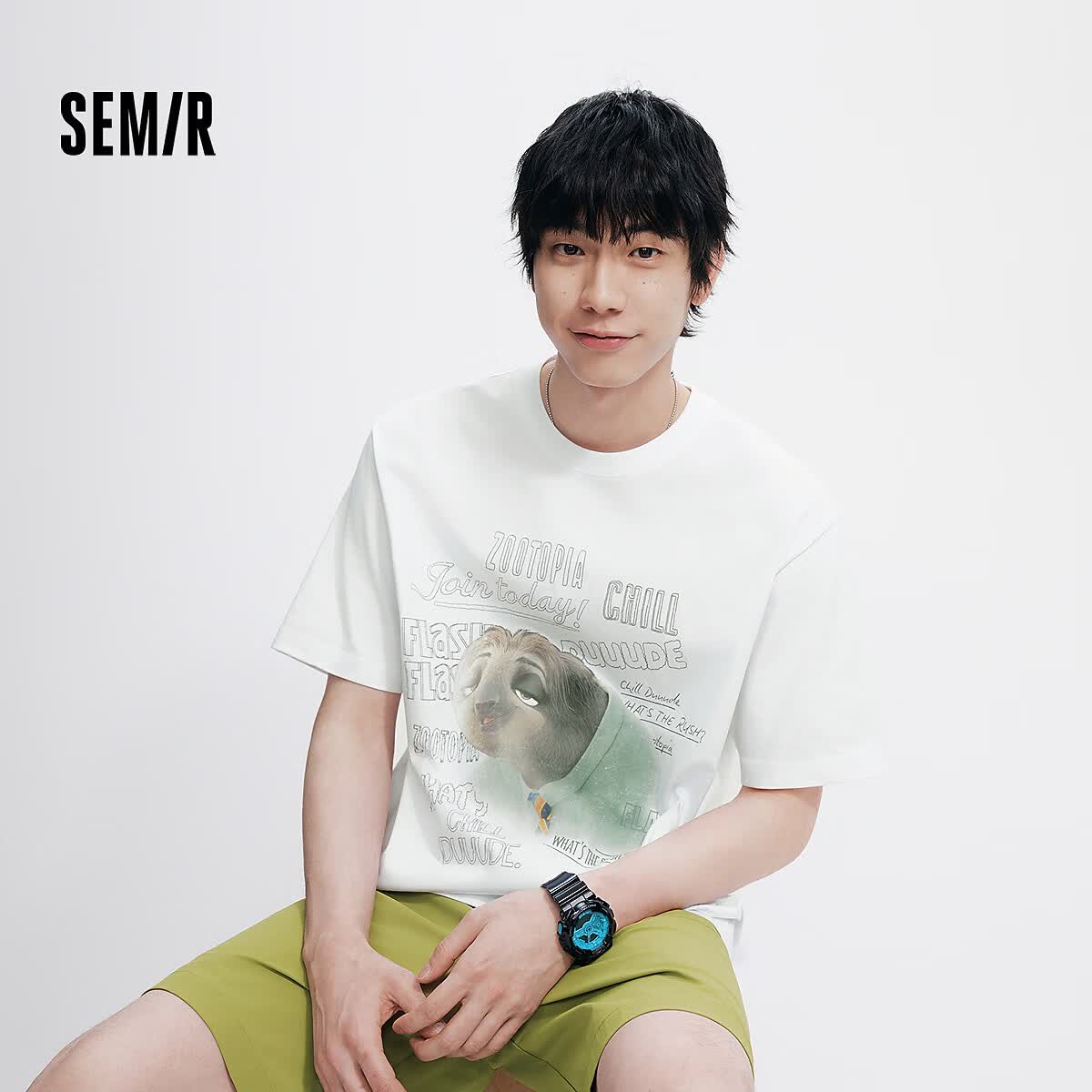 森马（Semir）凉感T|疯狂动物城短袖T恤男夏季抑菌印花宽松针织衫 漂白10007 3XL
