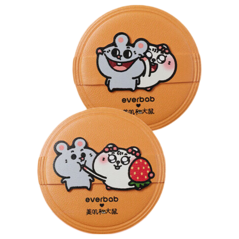 everbab艾蓓拉圆形短绒粉饼定妆粉扑美妆蛋美叽和大鼠联名款（两只装）