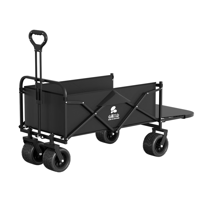 羚特露营车折叠小推车可坐人躺遛娃户外露营推车营地快递拖车带桌板 350L 曜石黑坦克轮【轮宽10CM】一车拉走+露营灯