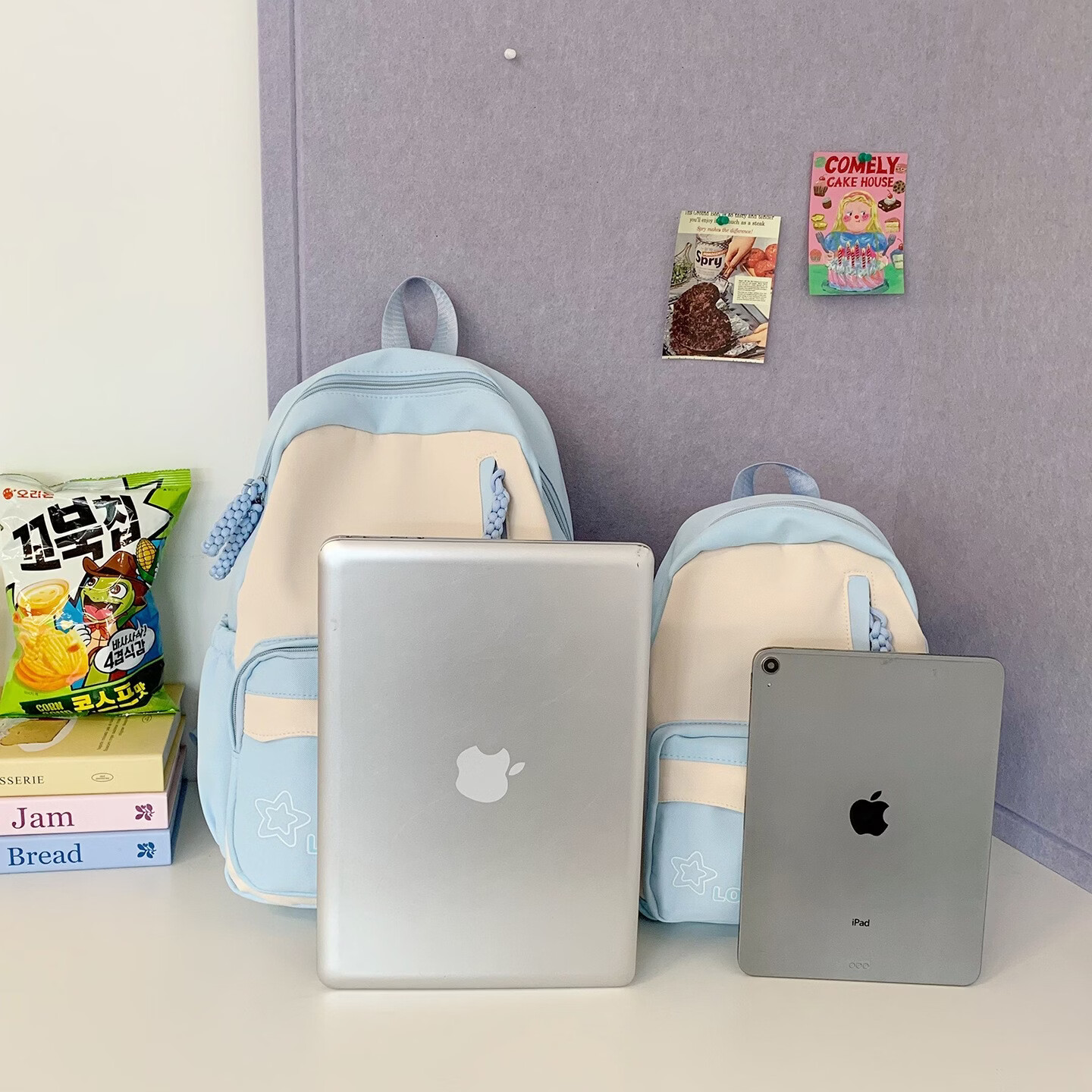 梵昇昱双肩包高颜值女生日系ins初高中生大容量书包多巴胺软妹出游背包 双肩包【蓝白无挂件】 小号