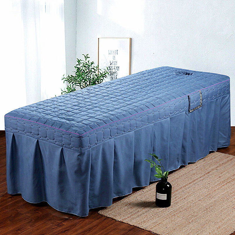 正圣加厚美容床罩单件理疗简约按摩床带洞床套推拿床单床罩洗头床定制 宝蓝色 布拉格【宝蓝】 单床罩圆头60.175+枕套