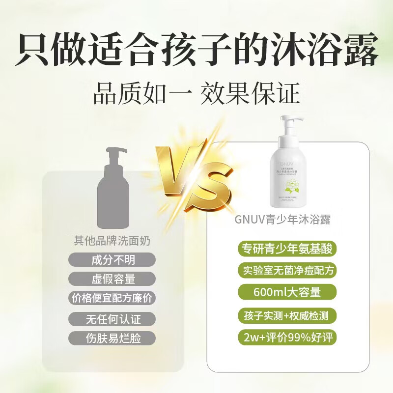 GNUV氨基酸青少年儿童沐浴露600ml学生专用男女温和清洁控油保湿滋润 沐浴露600ml