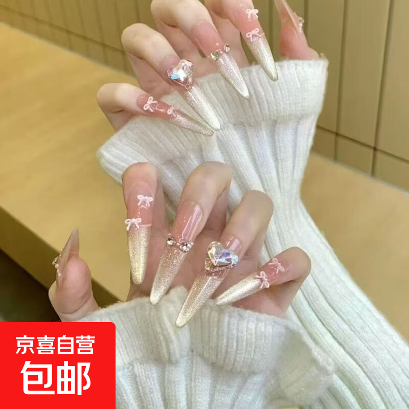 长款美甲合集纯欲风手工穿戴甲2026新款轻奢高级显白气质美甲 日进斗金-4.0细狗长尖 S送美甲工具包