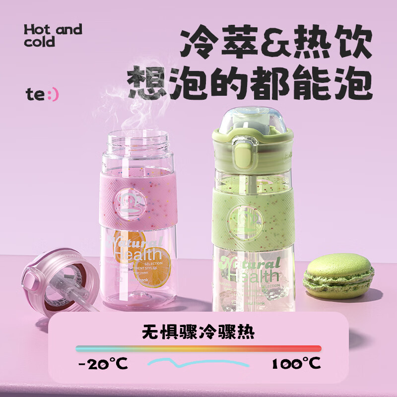 大嘴猴(paul frank)Tritan塑料杯男女生运动水杯大容量学生杯子耐热耐冷高颜值双饮杯 可可椰灰550ml