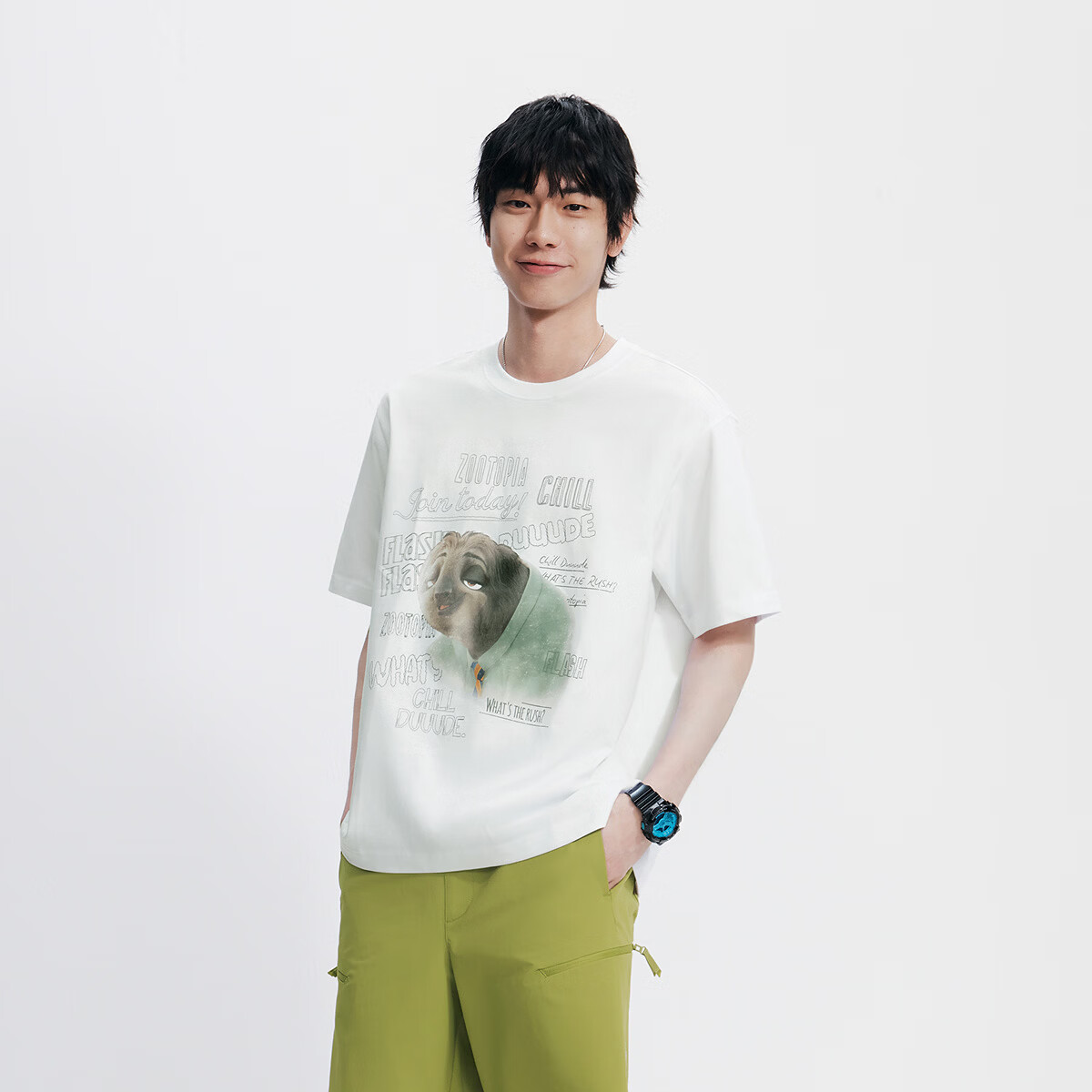 森马（Semir）凉感T|疯狂动物城短袖T恤男夏季抑菌印花宽松针织衫 漂白10007 3XL