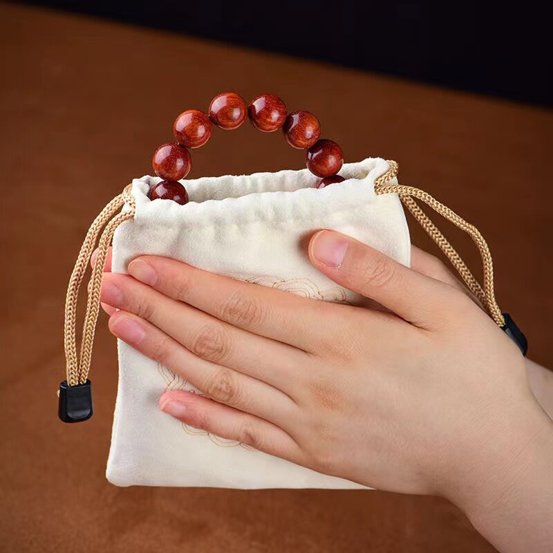 麂皮文玩手套鹿皮盘珠袋文玩袋子星月菩提紫檀金刚包浆 印红花 大号 约17x21CM