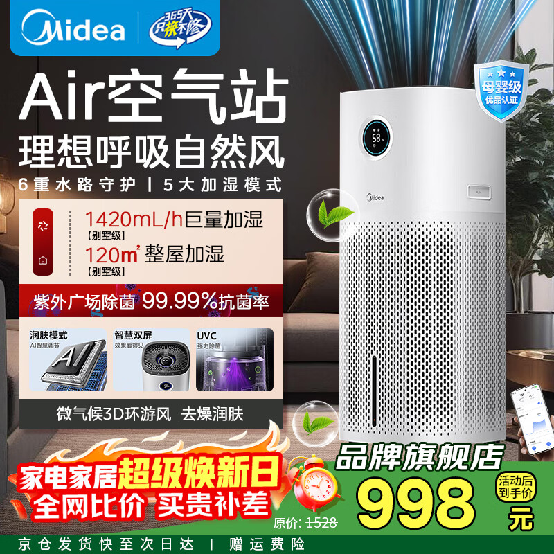 美的(Midea)全屋加湿】无雾空气加湿器 AI智能调节加湿润肤雾化器 全屋加湿轻音不扰眠 母婴级 别墅适用加湿器 【全屋加湿120㎡】SZK-U12