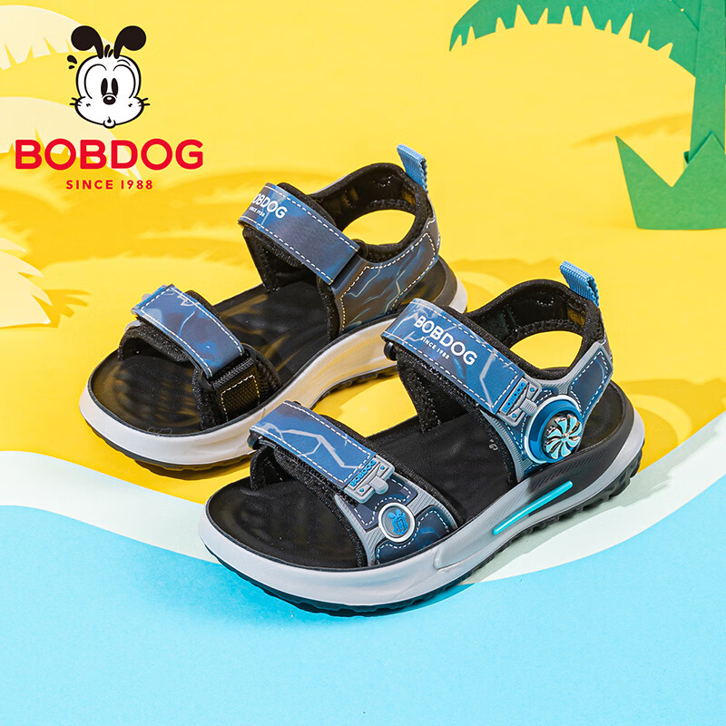 巴布豆（BOBDOG）童鞋男童露趾凉鞋夏季男孩溯溪鞋2026新款潮款儿童鞋子 绀蓝/黑 35 适合脚长20.5cm