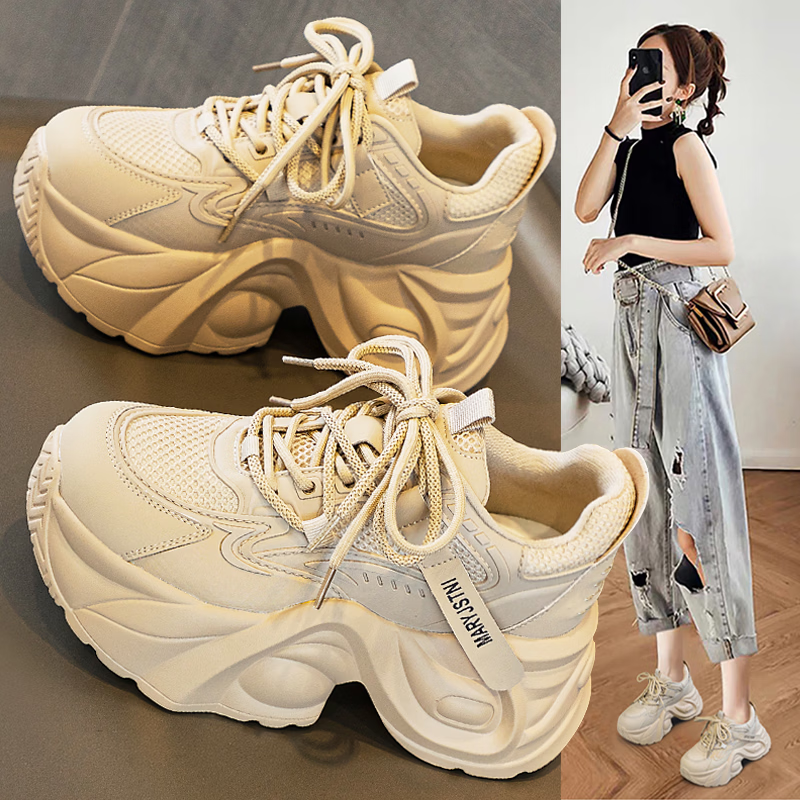 老爹鞋2026春季新款超火的厚底白色运动内增高爆款今年流行女鞋子 M318【奶咖色-透气网面款】 36
