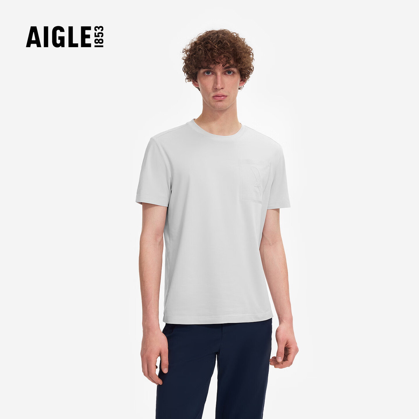 AIGLE【26年春夏新品】艾高男士经典圆领T恤户外速干防晒短袖T恤BU11 远山灰 BU111 M (175/92A)