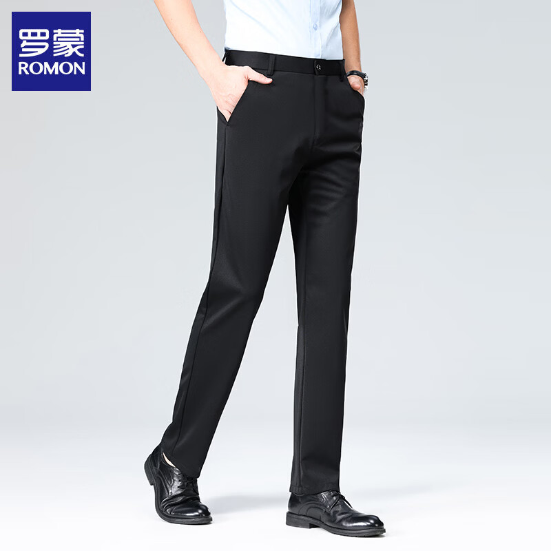 罗蒙(ROMON)休闲裤男2026夏季薄款商务西裤直筒修身免烫抗皱中青年百搭裤子男 黑色 34