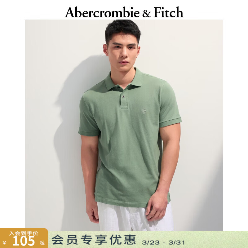 Abercrombie &amp; Fitch【经典POLO】小麋鹿图案男装25夏季美式通勤短袖T恤 绿色 M (180/100A)