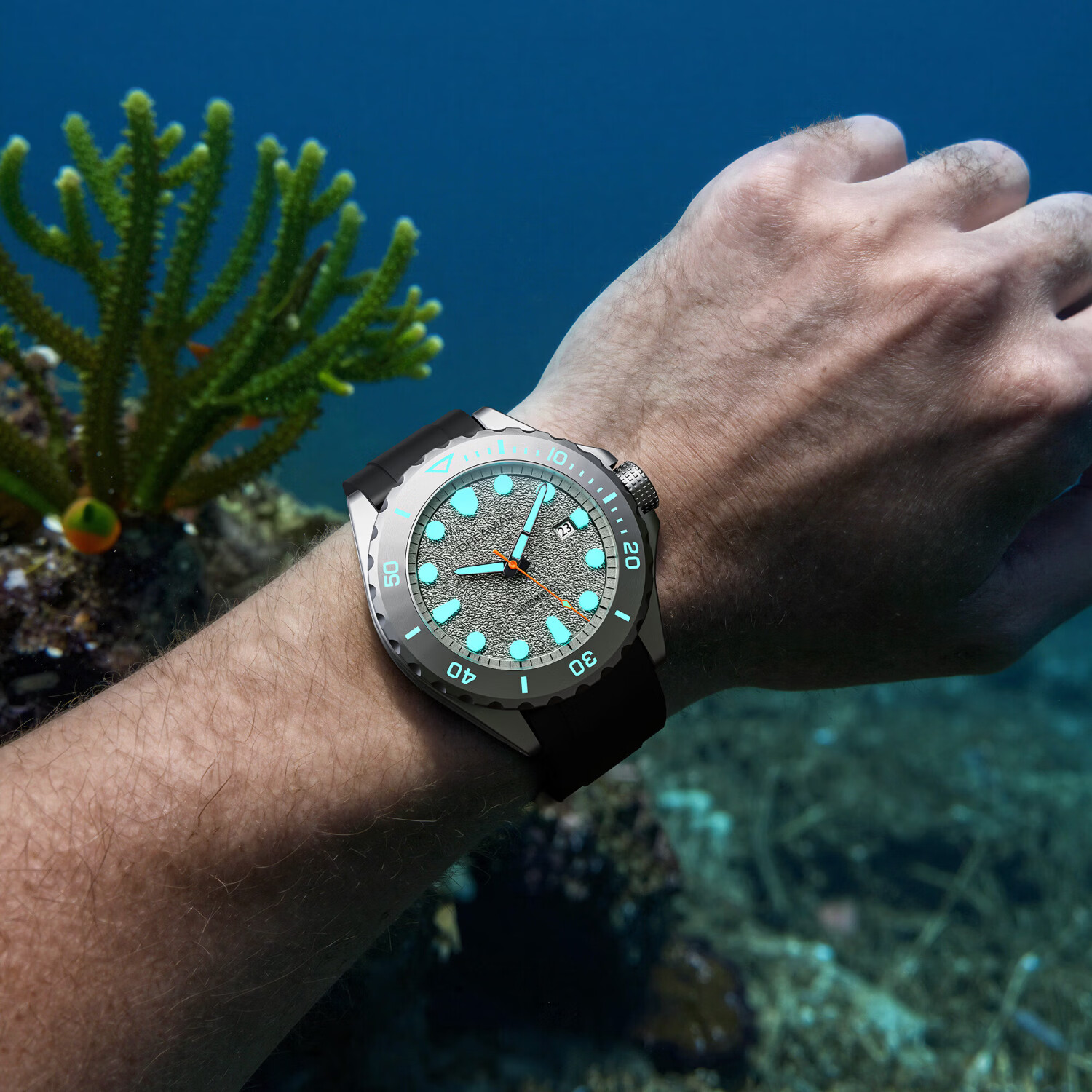 DREAMAS钛合金男士自动机械潜水表 500米防水 瑞士3D夜光 黄金沙表盘 白色 DMS8850