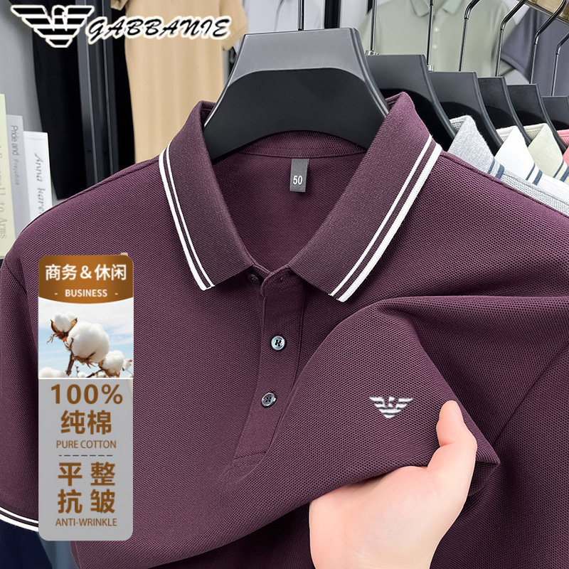 GABBANIE意大利正品高端短袖t恤男纯棉上衣夏季新款丝光棉翻领polo 十大奢侈品男装国际一线品牌GA_25837黑色 2XL 180__【建议155-170斤】