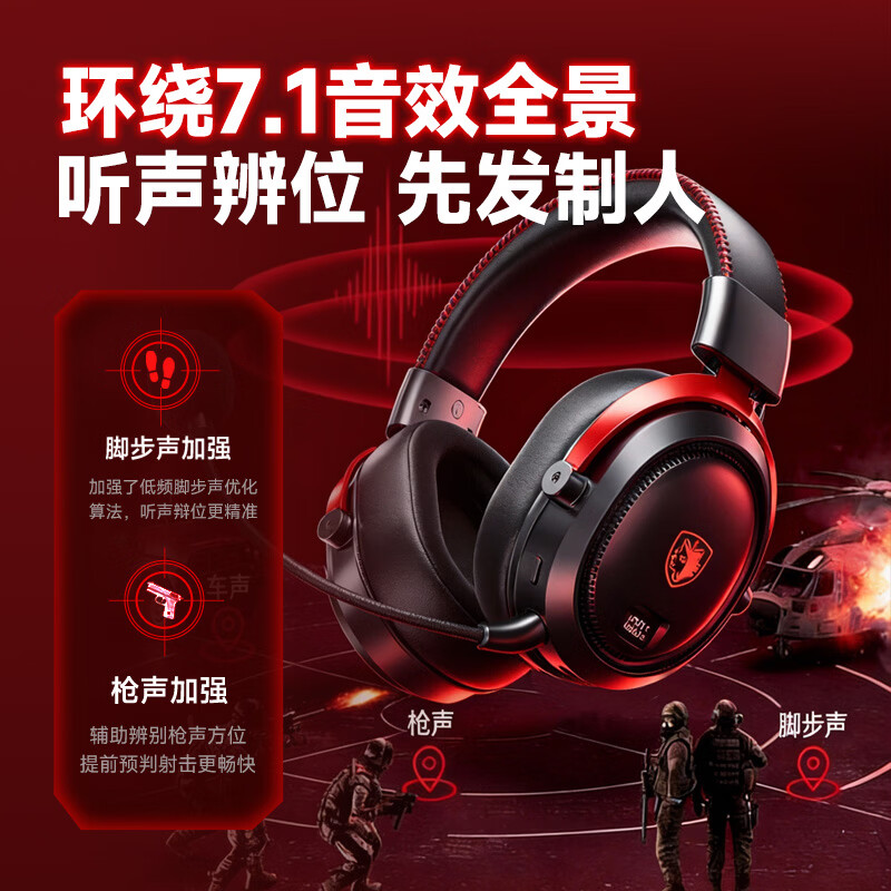 赛德斯狩812pro 头戴式电竞游戏耳机2.4G无线降噪0延迟听声辨位带麦克风三角洲无畏契约fps电脑蓝牙耳机 暗夜红【812PRO指定调音丨AI神经元降噪】 一年换新丨7.1音效丨主动降噪沉浸式丨0秒延迟