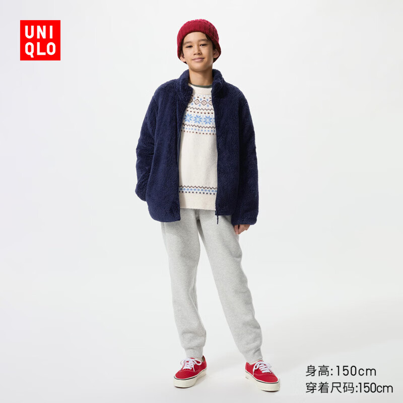优衣库童装男童女童仿羊羔绒运动裤加绒保暖卫裤478140 478140/02浅灰色 110