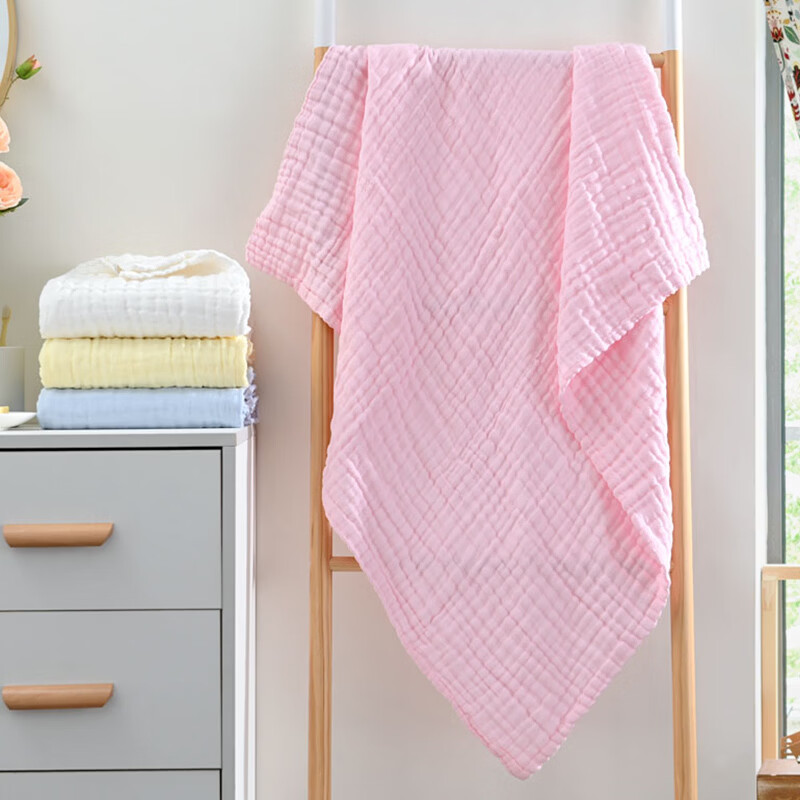 匹鲁儿童浴巾婴幼儿A类100%全棉纱布浴巾简约风新生儿宝宝瞬吸洗澡巾 奶蓝-70*140cm