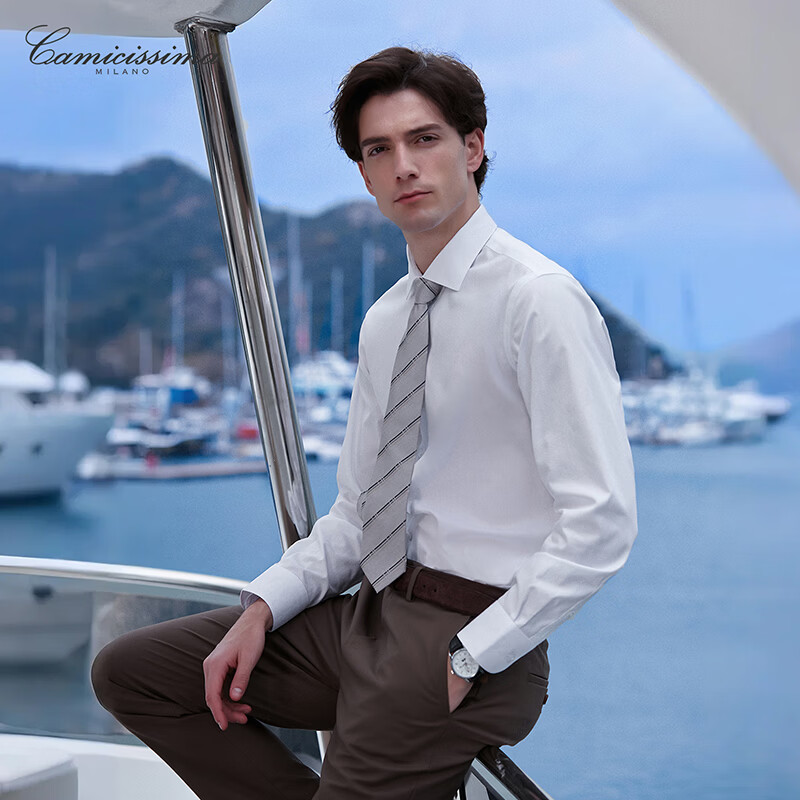 恺米切（CAMICISSIMA）【意大利品牌】男士免烫衬衫6色高级感商务休闲春夏款衬衣 店铺主推（修身）IBC5PC02MSD11 40