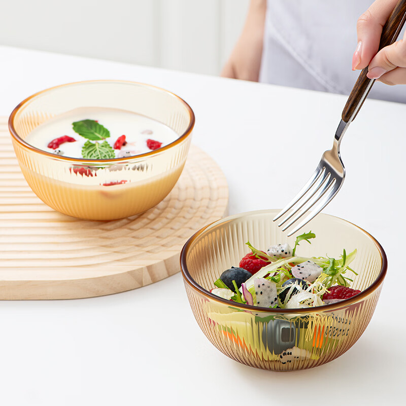 安买 高硼硅耐热玻璃碗2件套 5英寸饭碗汤碗 耐高温可微波水果碗S1240