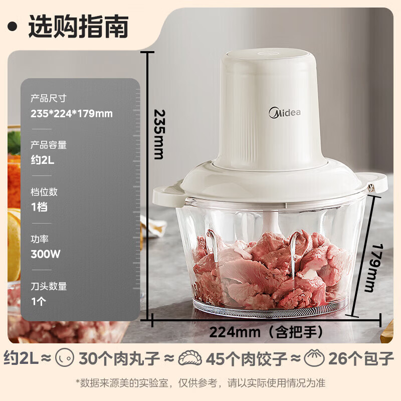 华凌美的绞肉机家用电动小型全自动多功能打馅碎肉绞辅食机料理搅拌机 【单档一副刀片】JC001 1.8L