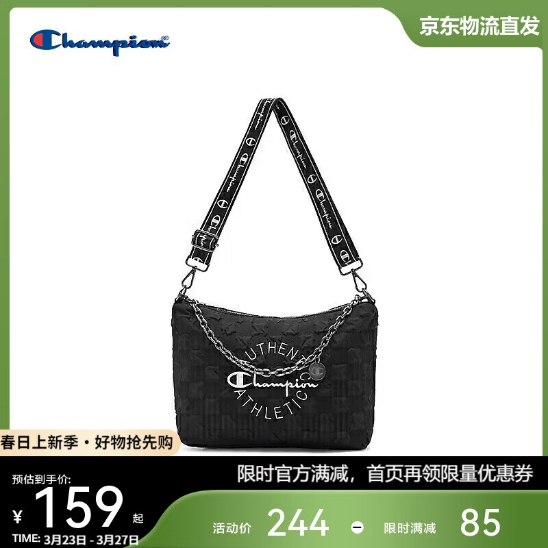 Champion美国冠军斜挎包男女 潮流休闲时尚百搭单肩包24FWP49 黑色