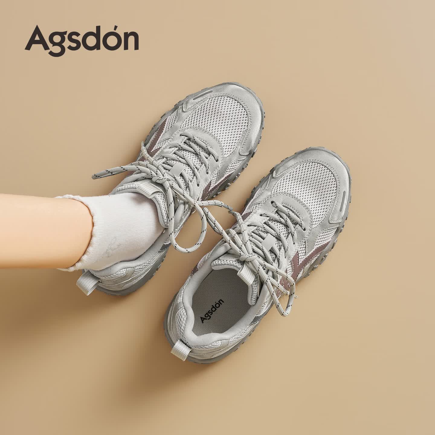 奥古狮登（Agsdon）德训鞋女夏季新款百搭休闲鞋厚底增高老爹鞋运动鞋女 浅灰紫色 37