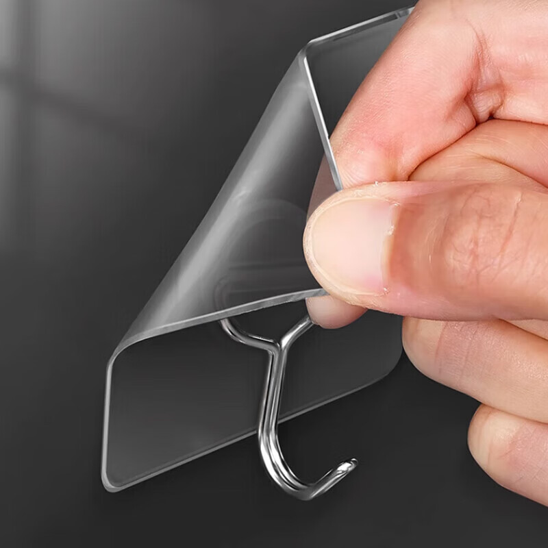 sungsa强力粘贴挂钩免打孔无痕承重粘胶透明厨房墙壁挂钩贴强力墙面 拉丝银色粘钩1袋（6枚装）